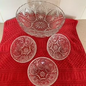Cut glass bowl set 1 large and 3 small bowls